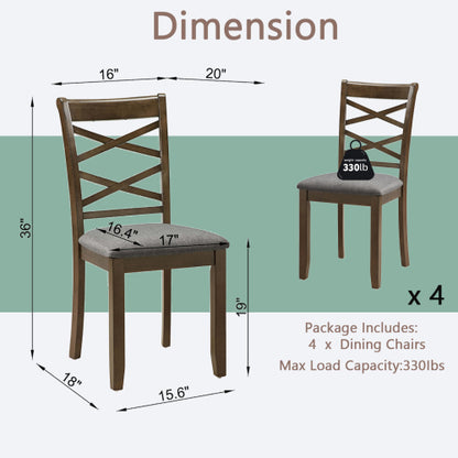Set of 4 Walnut Wooden Dining Chairs, Double-Cross Linen Upholstered Side Chairs, Ergonomic High Back, 330lbs Load