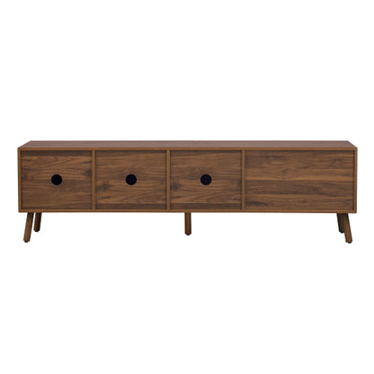68 inch Mid-Century Modern TV Stand with Solid Wood Legs, Storage Cabinets & Open Shelves