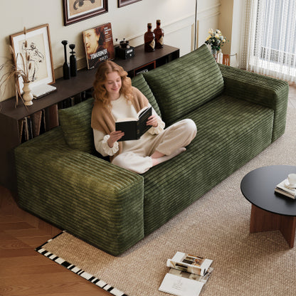 71-Inch Green Corduroy Deep-Seat 3-Seater Sofa No-Assembly for Living-Room Bedroom Apartment Conference Room