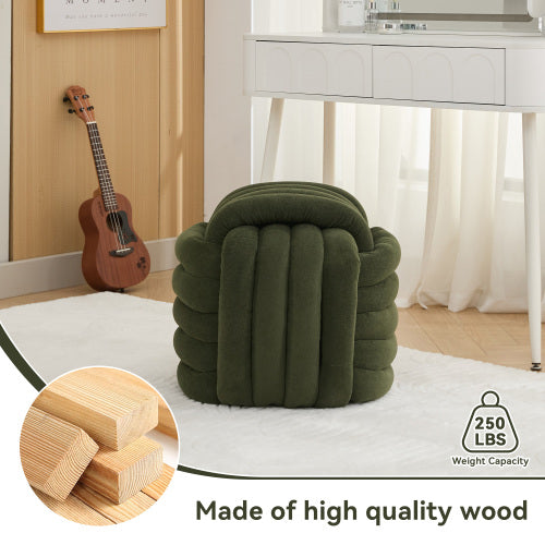 Green Chenille Knot Design Ottoman, Wooden Frame Foot Stool 19.29 inch, 250 LBS Fully Assembled
