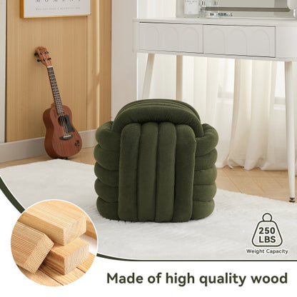 Green Chenille Knot Design Ottoman, Wooden Frame Foot Stool 19.29 inch, 250 LBS Fully Assembled