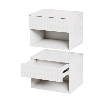 set of 2 nightstand with Stylish Wall-Mounted Cabinet - Dustproof Drawer + Open Area, 3-Stage Rails, Carved Design, Anti-Wobble, DIY-Matchable, Multi-Scene