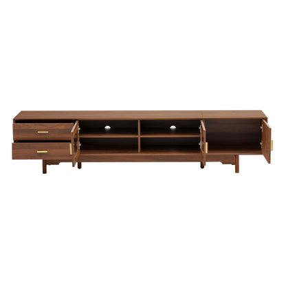 78 inch Modern TV Stand for TVs Up to 85 inch, Fluted Glass Doors Media Console with Drawers