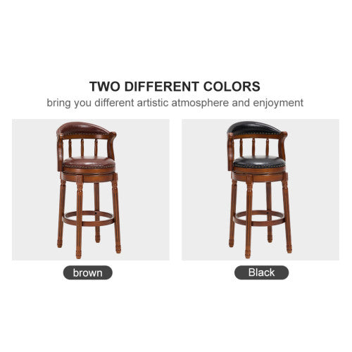 Cow top Leather Wooden Bar Stools, 360 Degree Swivel Bar Chair with Backs,Bar height Couner Height Barstools  for Home Kitchen Dining Room and Bar Room(black 1pc)