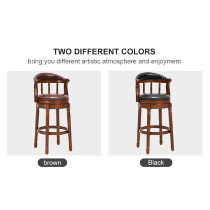 Cow top Leather Wooden Bar Stools, 360 Degree Swivel Bar Chair with Backs,Bar height Couner Height Barstools  for Home Kitchen Dining Room and Bar Room(black 1pc)