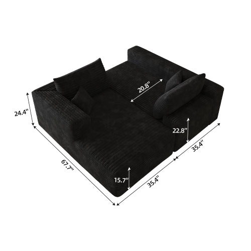 103 inch  Black Plush Corduroy L-Shape Cloud Modular Sofa, No Assembly