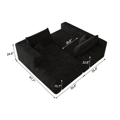 103 inch  Black Plush Corduroy L-Shape Cloud Modular Sofa, No Assembly