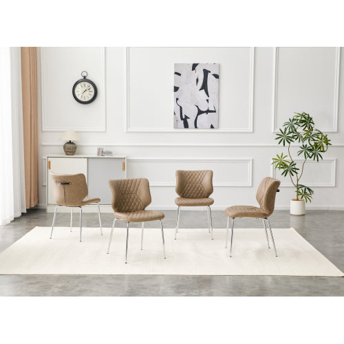 Dining Chairs Set of 4, Khaki PU Leather Upholstered Chairs with Tufted High Back