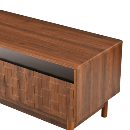 78.7 inch Walnut LED Light Glass Drawer TV Stand Solid Rubber Wood Leg Console Holds 85 inch TV