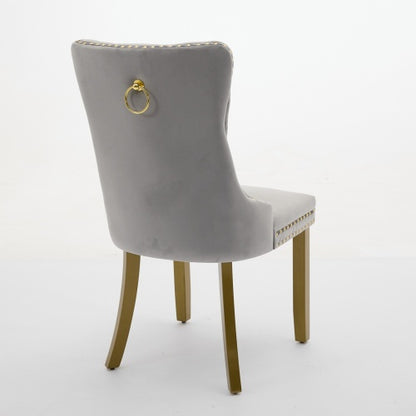 2-Piece Modern Tufted Velvet Dining Chairs, Milky White Upholstered Chairs with Solid Golden Wood Legs & Nailhead Trim, 280lbs Capacity