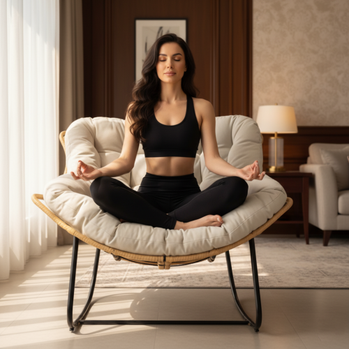 Outdoor Rocking Chair, Patio Egg Rocking Chair, Indoor Papasan Chair, Rattan Wicker Lounge Chair