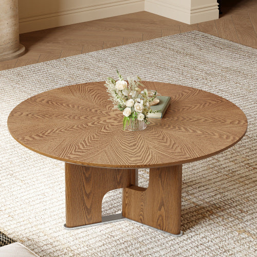 31.5inch  Round Ash Wood Veneer Coffee Table