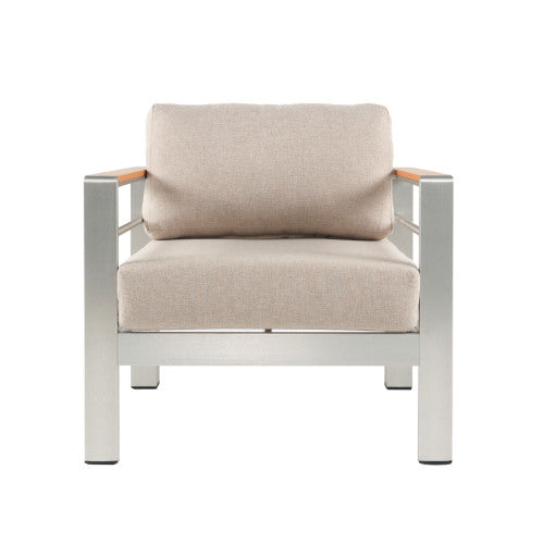 Cora Outdoor Aluminum Club Chair, Silver Finished Frame with Beige Cushion, 1PC