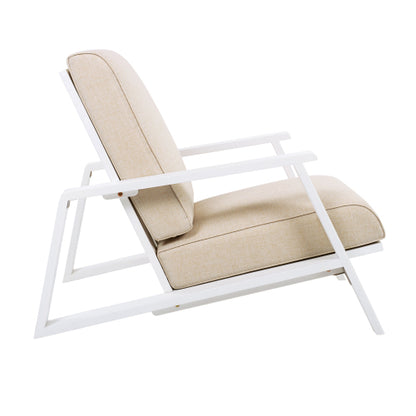 Patio Lounge Chair, Outdoor Club Chair with Beige Cushion and White Acacia Wood Frame