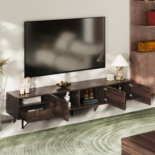 78 Inch Modern TV Stand with Storage Cabinets Walnut Media Console