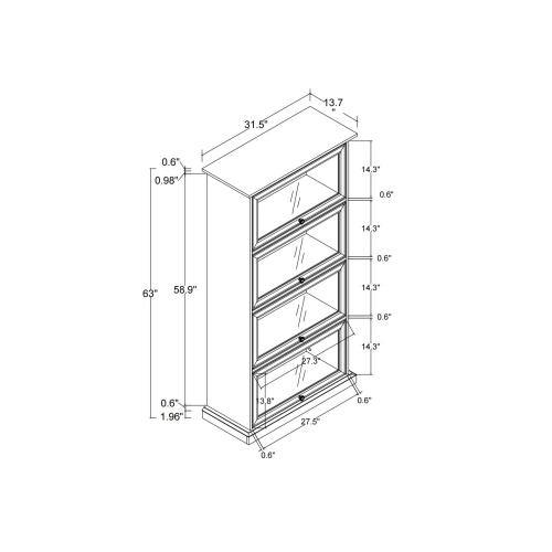 White 4-Tier Tempered Glass Display Cabinet Flip-Up Door Household Collectible Toy Book Storage Showcase Cabinet