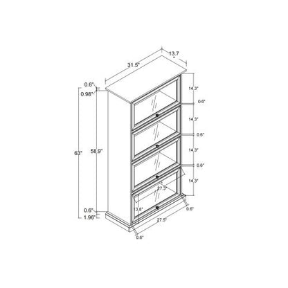 White 4-Tier Tempered Glass Display Cabinet Flip-Up Door Household Collectible Toy Book Storage Showcase Cabinet