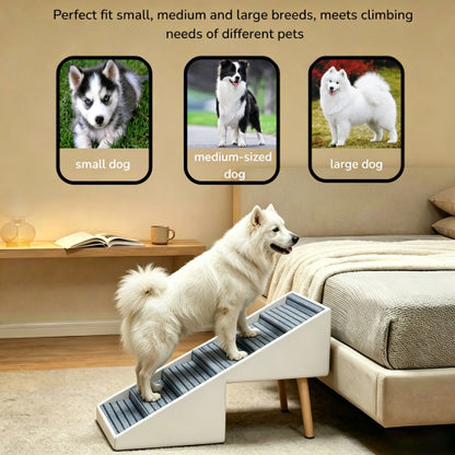 Beige 2-in-1 Foldable Dog Stairs Ottoman, 6 Step Pet Ramp 25.2 inch, Foldable Footrest for All Dog Sizes