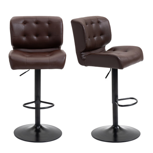 Bar Height Bar Stools Set of 2 with Adjustable Seat, Thick Padded Cushion and Metal Footrest for Home Bar, Brown