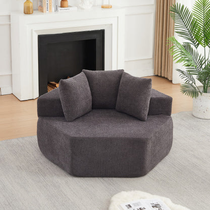 54-Inch Hexagonal Modular Chenille Lounge Chair, Spring-Coil Filling, 3 Pillows, Non-Slip Bottom for Game-Room Living-Room