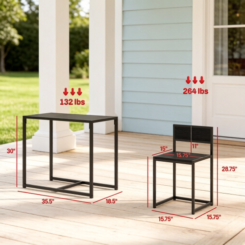 3-Piece Black Modern Dining Set, MDF & Galvanized Steel Table with 2 Low-Back Bar Stools