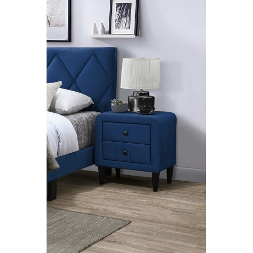 Navy Blue Velvet 2-Drawer Nightstand, 21inch¡Á16inch¡Á22inchH