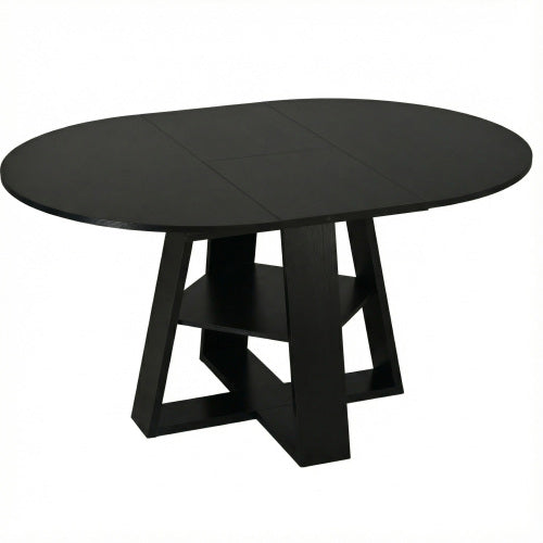 Extendable Round Dining Table for 4-8, Modern Oval Kitchen Table with Storage Shelf, Black