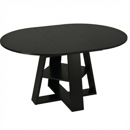 Extendable Round Dining Table for 4-8, Modern Oval Kitchen Table with Storage Shelf, Black