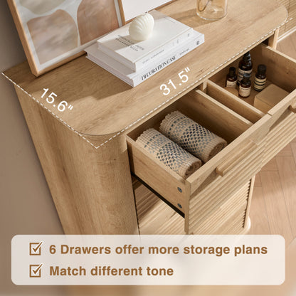 6 Drawers Dresser for Bedroom, 45" Tall Dresser with Curved Profile Design, Wood Fluted Chest of Drawer, Modern Drawer Storage Organizer for Bedroom, Living Room, Entryway
