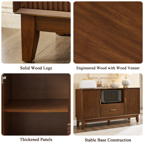 Mid Century TV Stand with Drawer, Cabinets and Storage Shelf