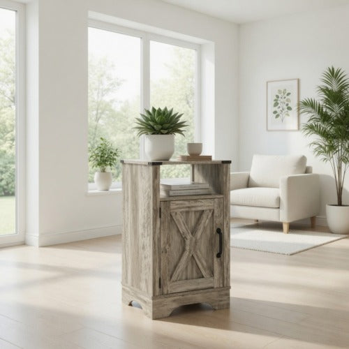 16inch Light Grey Farmhouse Charging Nightstand