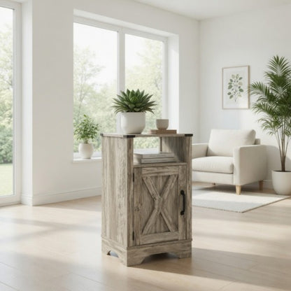16inch Light Grey Farmhouse Charging Nightstand