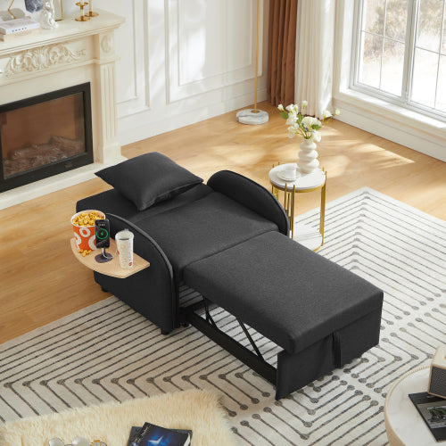 Black 3-in-1 Convertible Sleeper Chair,USB-C,Foldable Side Table
