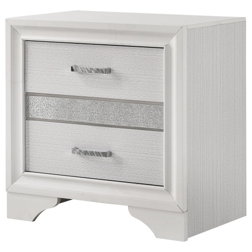 White 2 Drawer Nightstand with Hidden Jewelry Tray, Glam Bedside Table with Crystal Handles, Bedroom Storage Cabinet