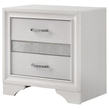 White 2 Drawer Nightstand with Hidden Jewelry Tray, Glam Bedside Table with Crystal Handles, Bedroom Storage Cabinet