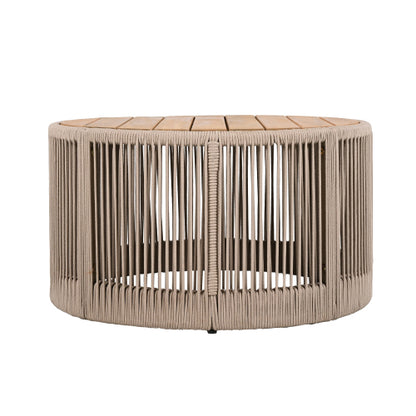 Outdoor Rattan rope & Acacia Wood Coffee Table - Patio Balcony Furniture for Garden, Yard, Balcony - Weather Resistant(Rope Beige, Natural Iron)