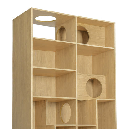 Modern Cat House Bookshelf with Storage and Litter Box Natural