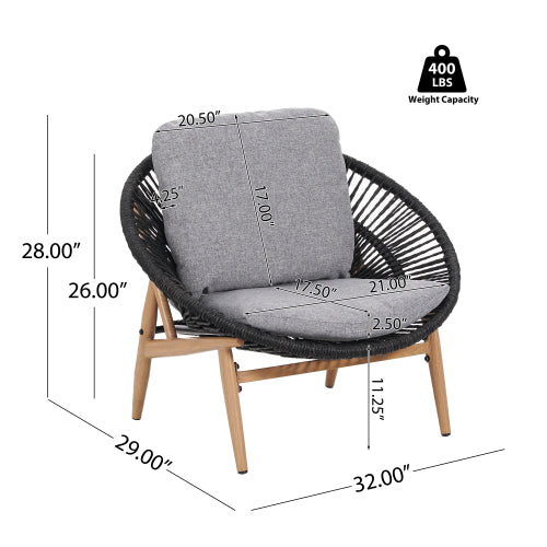Cyril Outdoor Wicker Papasan Style Lounge Chair, Dark Grey Wicker with Grey Cushion