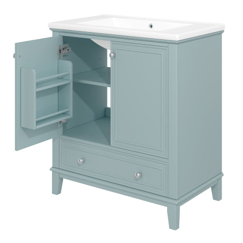 30" Bathroom Vanity with Sink Combo, Multi-functional Bathroom Cabinet with Doors and Drawer, Solid Frame and MDF Board, Green