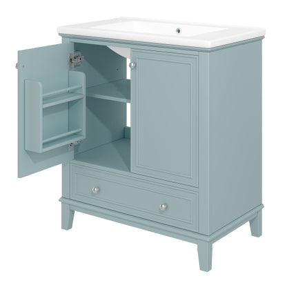 30" Bathroom Vanity with Sink Combo, Multi-functional Bathroom Cabinet with Doors and Drawer, Solid Frame and MDF Board, Green