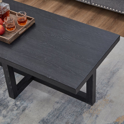 Contemporary Rectangular Coffee Table Black Cross Base Wood Finish