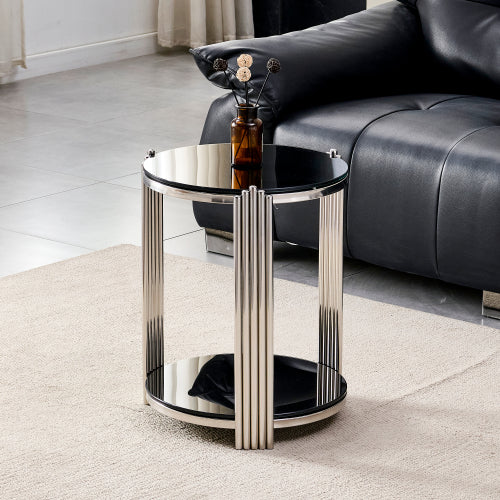 16.9inch  Double-Layer Glass Side Table, Silver Frame