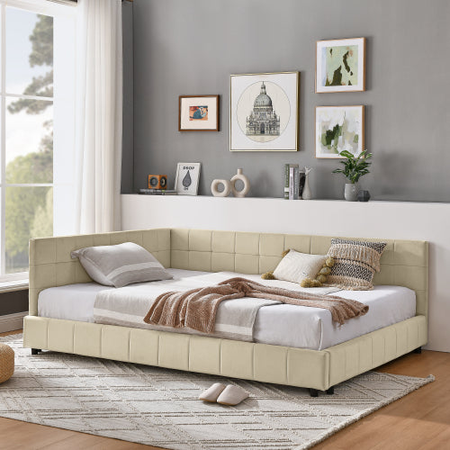Full Size Upholstered Tufted  Bed Frame, Sofa Bed Frame with Comfortable Backrest and Armrests, Full Size Bed for Bedroom, Living Room,Velvet, NEW BEIGE(80.5inch *59inch *30.5inch )