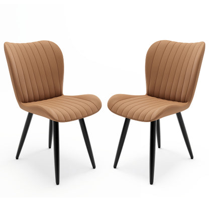 Set of 2 Modern Faux Leather Dining Chairs, Armless PU Leather Chairs with Brushed Metal Legs