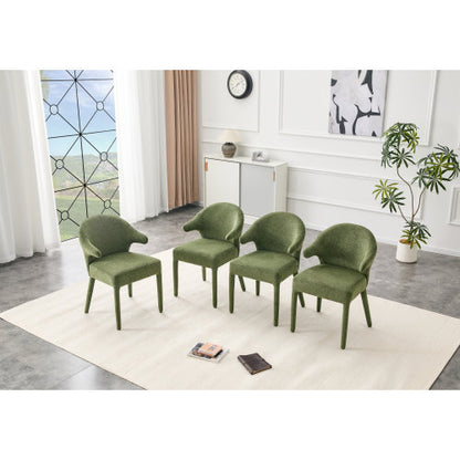 Set of 2 Boucle Fabric Hug Chairs with Armrests, Upholstered Accent Dining Chairs, Green