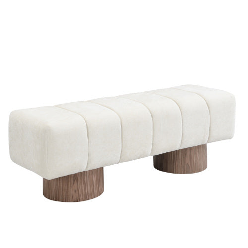 Upholstered Dining Bench for Dining Room, No-Assembly End of Bed Entryway Bench Ottoman for Bedroom Living Room, Beige Chenille Fabric, 300 LBS Weight Capacity
