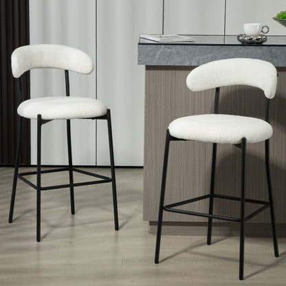 26inch  Counter height bar stools Teddy fabric cover kitchen island counter bar stool with black powder coating base and footrest(Snow)