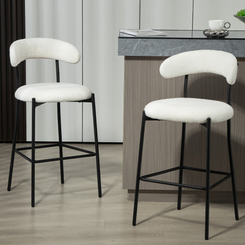 26inch  Counter height bar stools Teddy fabric cover kitchen island counter bar stool with black powder coating base and footrest(Snow)