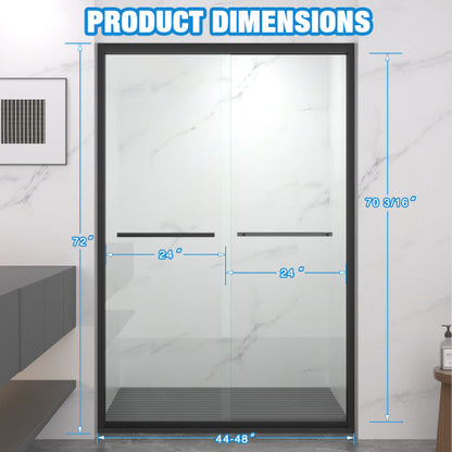 44-48"x72" Aluminum Frame Double Sliding Shower Door,Bypass Bathroom Sliding Door with Premium 5/16" (8mm)