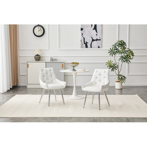 Set of 2 White Crocodile Pattern PU Dining Chairs, Diamond Tuft Chrome Metal Leg 400lbs Luxury Accent Chairs